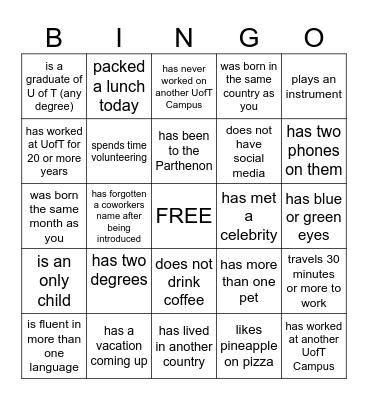 Find Someone Who Bingo Card