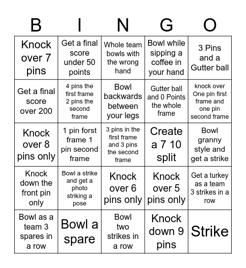 Bowling Bingo Card