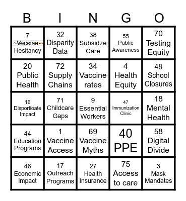 Bingo to Better Health Bingo Card