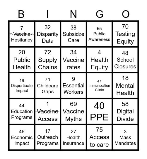 Bingo to Better Health Bingo Card