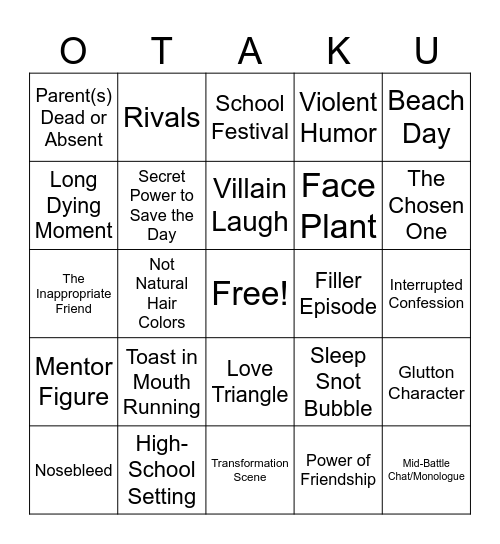Otaku Bingo Card