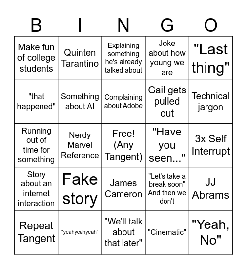 Channing Bingo Card
