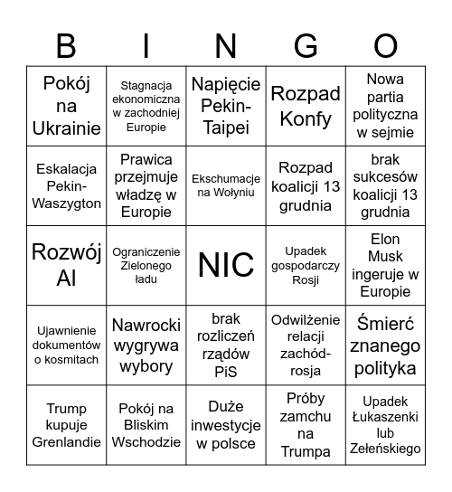 Bingo 2025 Bingo Card