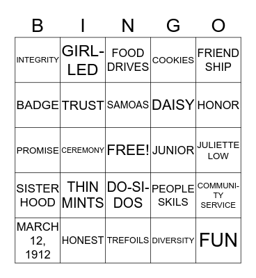 GIRL SCOUT BINGO Card