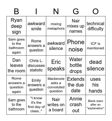 Nair Bingo Card