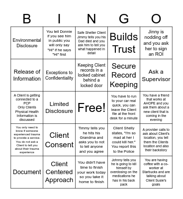 Client Confidentiality Bingo Card