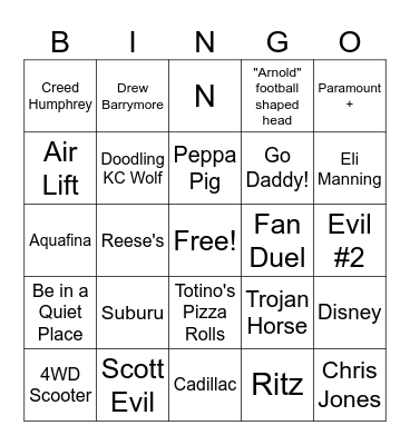 2025 Superbowl Bingo Card