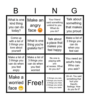 Social Emotional Bingo! Bingo Card