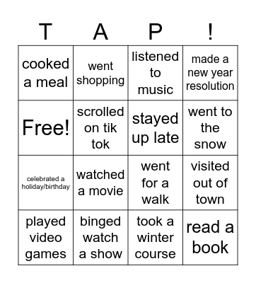 Winter Break Bingo Card