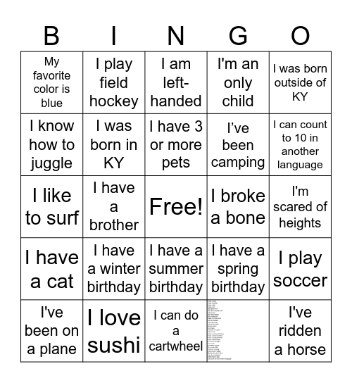 Untitled Bingo Card