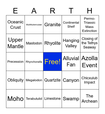 Earth Science Bingo Card