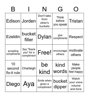 Encouraging Others Bingo Card