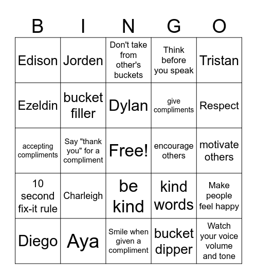 Encouraging Others Bingo Card