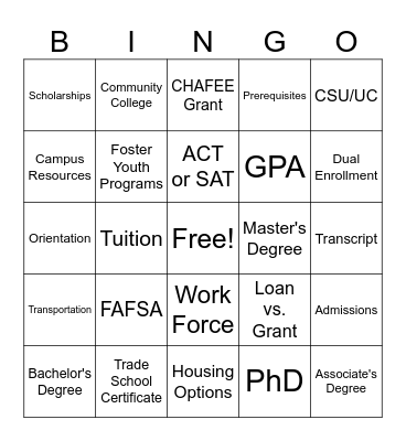 Education Bingo Card