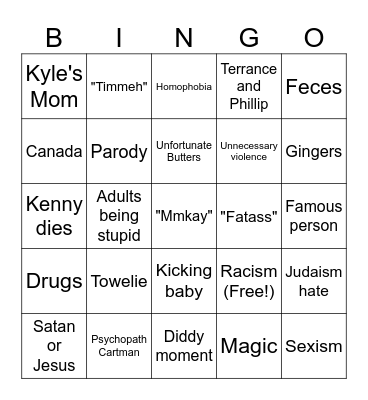 South Park Bingo Card