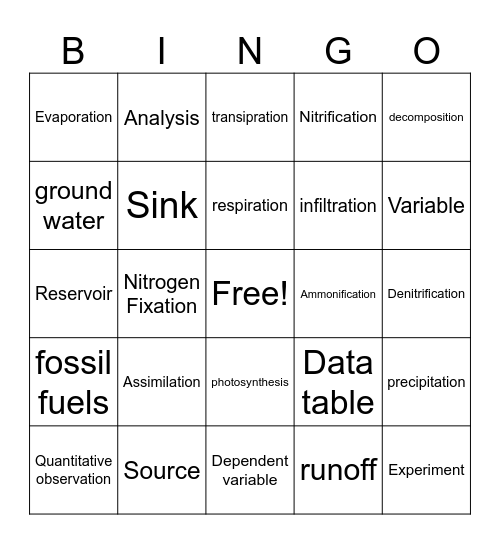 ABIOTIC CYCLES Bingo Card
