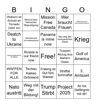 Trump Bingo 2025-2029 Bingo Card