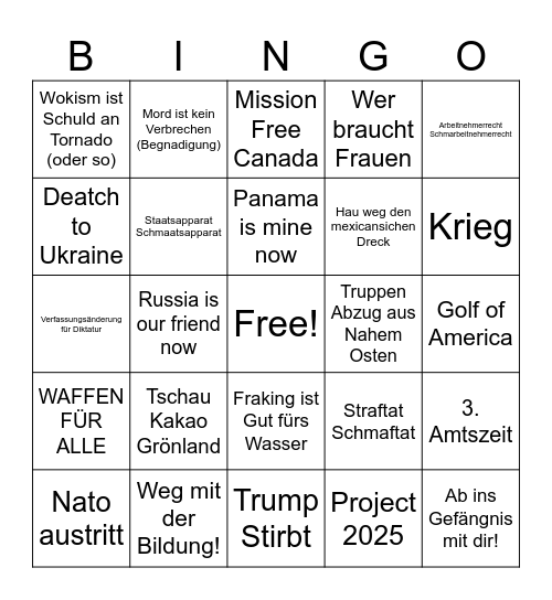 Trump Bingo 2025-2029 Bingo Card