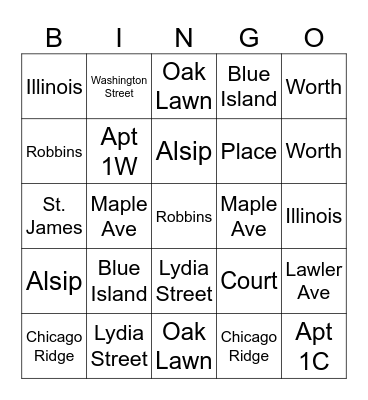 Where We Live Bingo Card