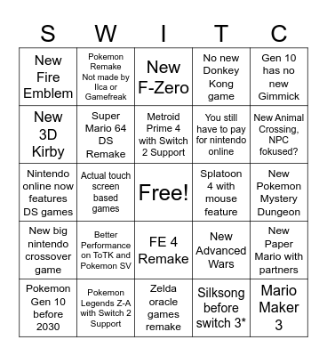 Switch 2 Bingo Card