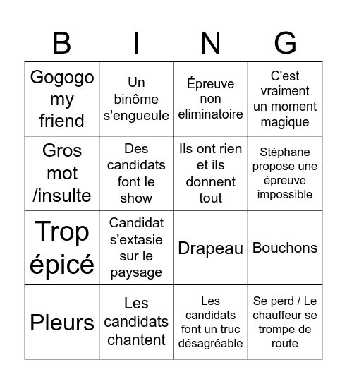Pékin express Bingo Card