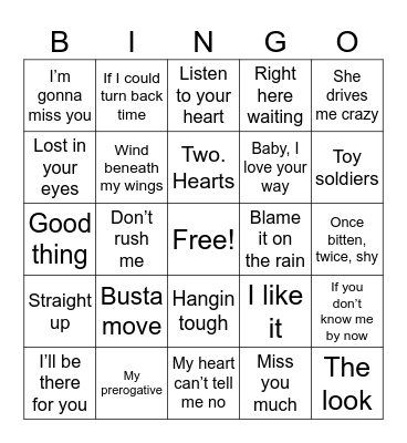 Top Songs of 1989 Bingo Card