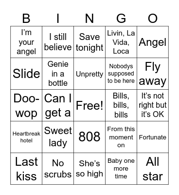 Top Songs of 1999 Bingo Card