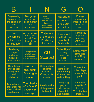 CU IMPETUS Women's Hockey Game Bingo Card