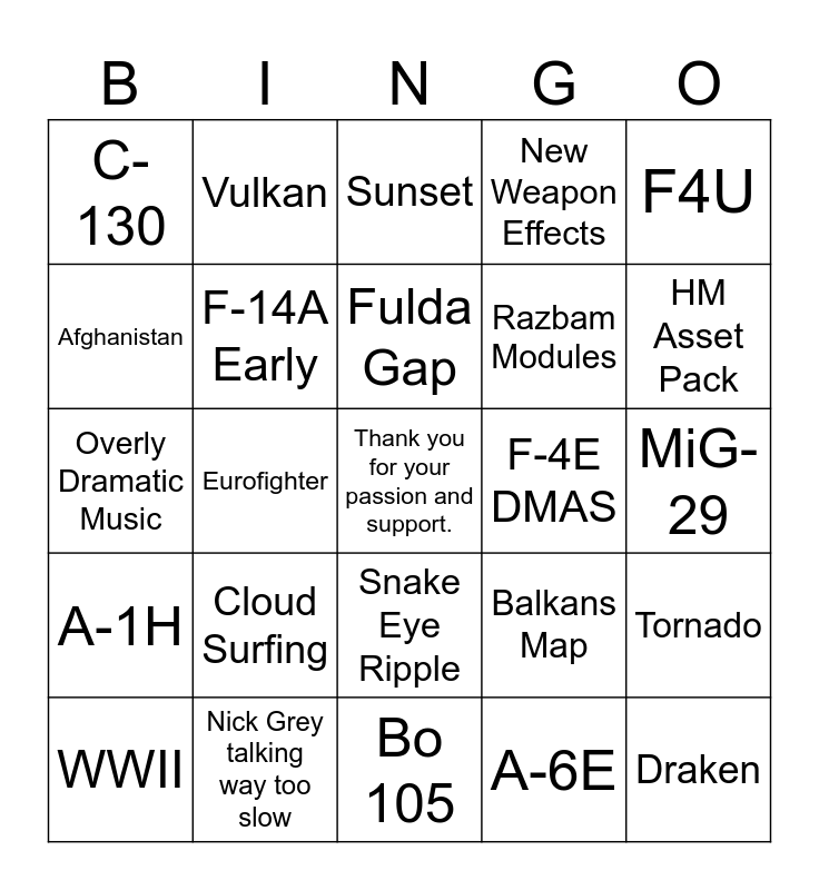 DCS 2025 and Beyond Bingo Card