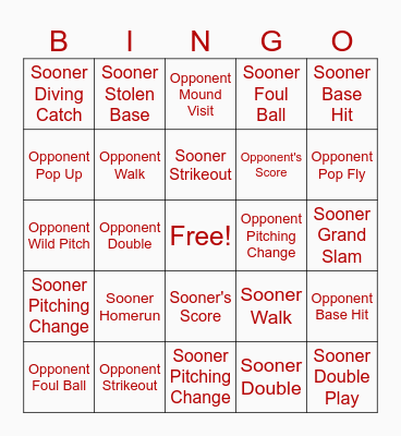 OU Baseball Bingo Card