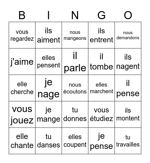 Les verbes en -er Bingo Card