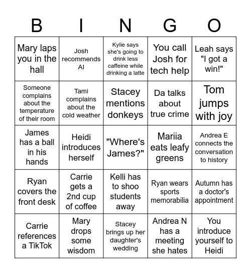 Staff BINGO Card