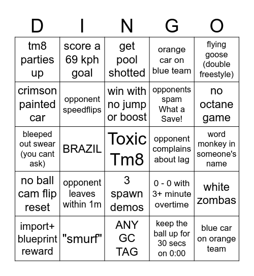 ROCKET LEAGUE DINGO (9 to Win) Bingo Card