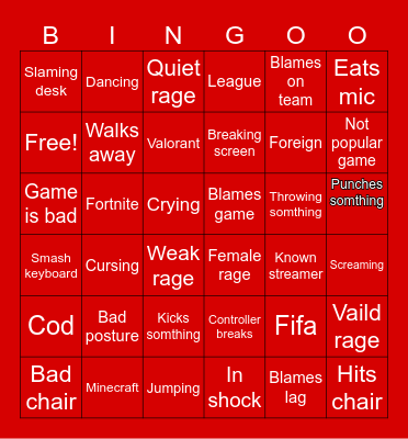 Gamer rage Bingo Card