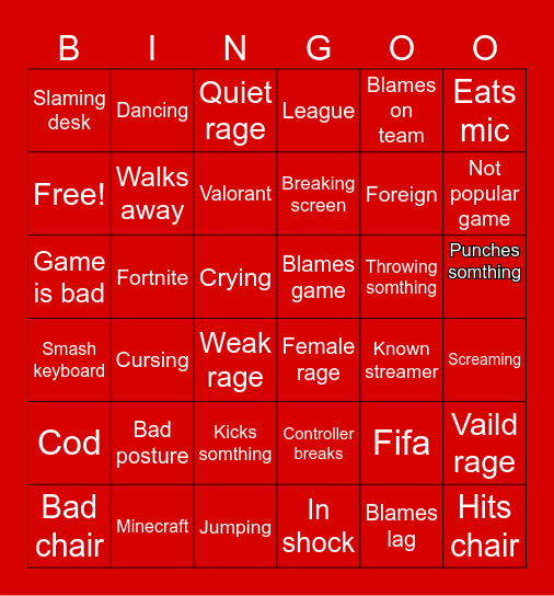 Gamer rage Bingo Card