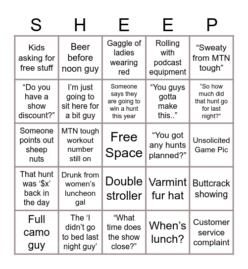 Sheep Bingo Card