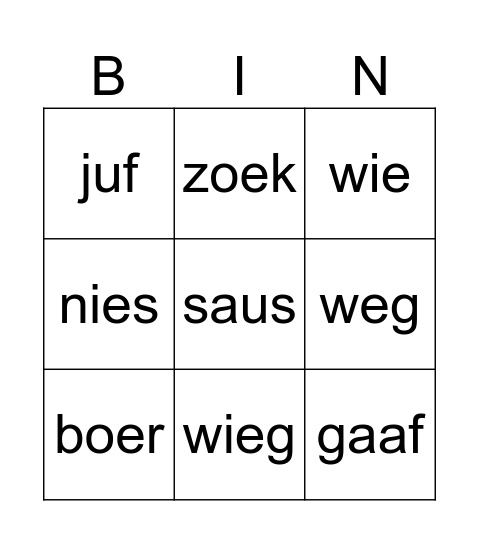 woordbingo groep 3 Bingo Card
