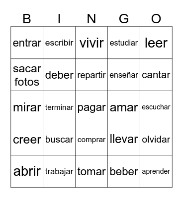 Review Regular Verbs - Español II Bingo Card