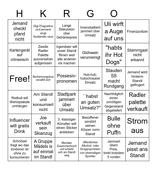 Hot HKR Bingo Card