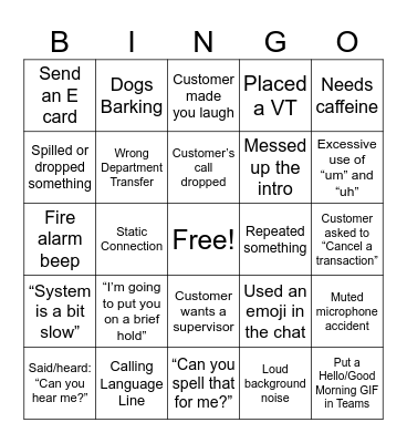 CUSTOMER SERVICE Bingo Card