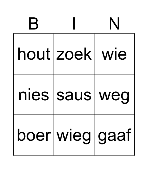 woordbingo groep 3 Bingo Card