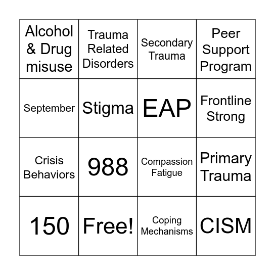 Mental Health Awareness Bingo Card