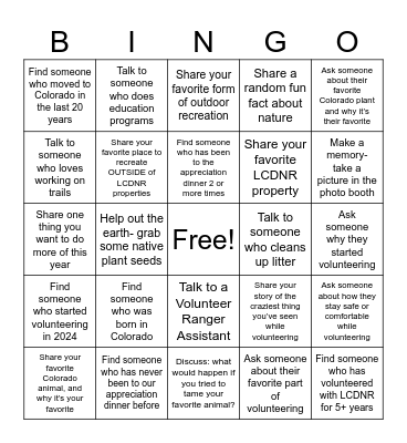 Larimer County Natural Resources Volunteers Bingo Card