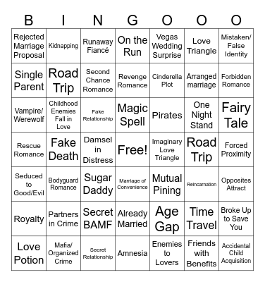 Romance Trope Bingo Card