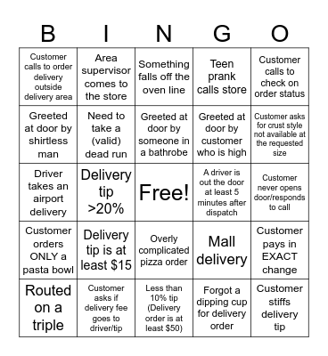 Domino's Driver Bingo Card