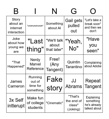 Channing Bingo Card
