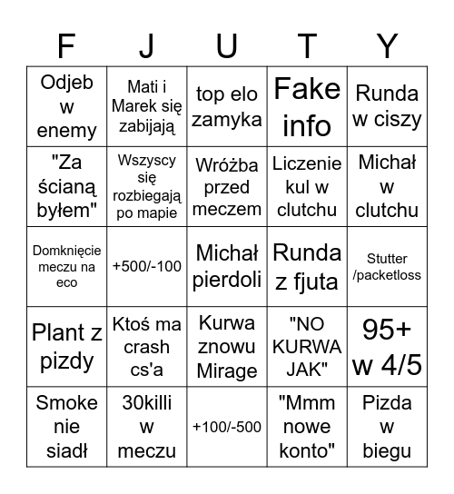 Karuzela spierdolenia cs2 Bingo Card