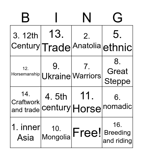 Turkic People Bingo Card