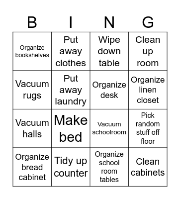 Cleaning survival Bingo Card