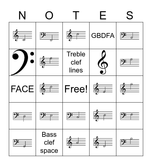 Note Identification Bingo Card